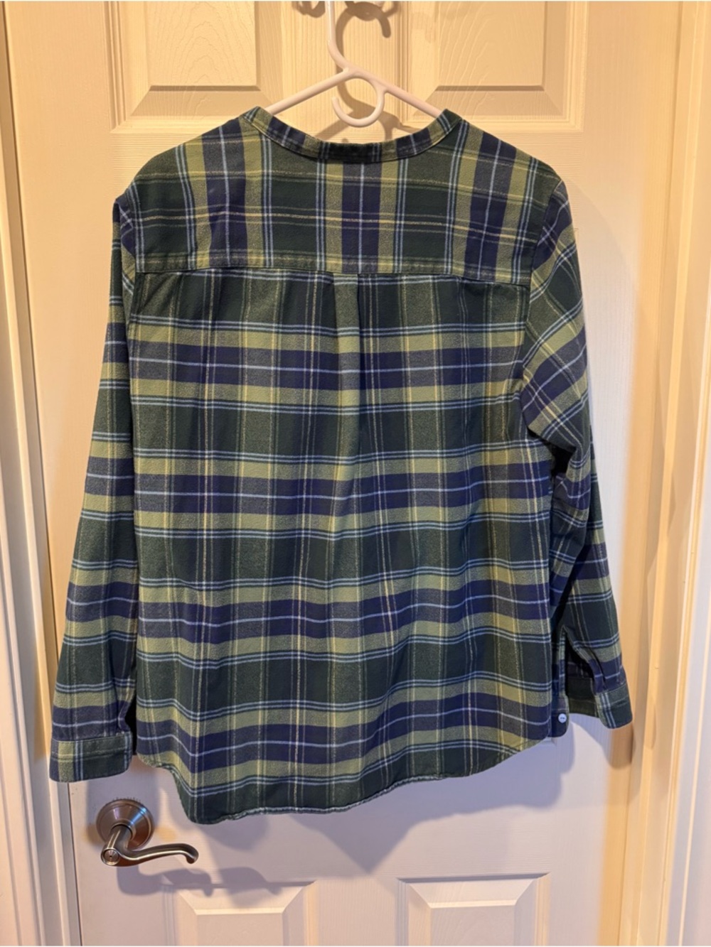 Women’s L.L.Bean Olive Green & Navy Plaid Flannel Shirt - Picture 2 of 4